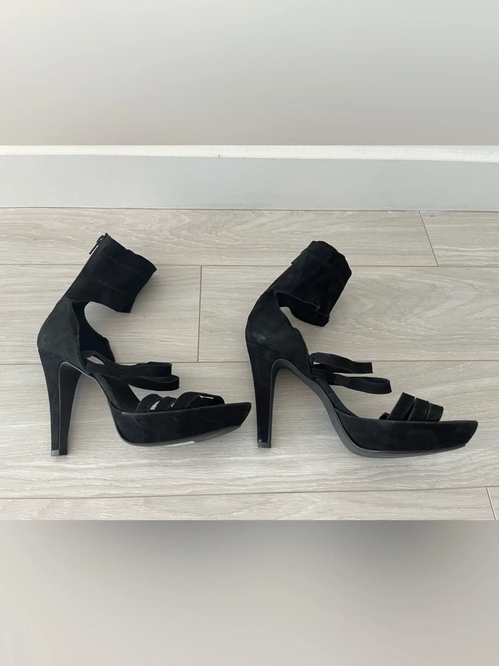 Stefanel Black Suede High Heel Sandals with Ankle Straps Size 39